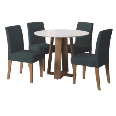 Imagem de Conjunto de Mesa Sala de Jantar Athenas Redonda 1,03m 4 Cadeiras Trieste Cedro / Off White / Chumbo