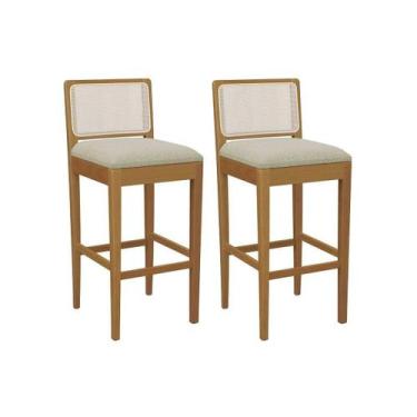 Imagem de Banqueta Cozinha Sara 1BMM005CA Premium Madeira Maciça Kit 2 Un Carval