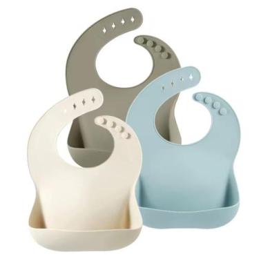 Imagem de Conjunto de 3 babadores para bebês PandaEar de silicone à prova d'água
