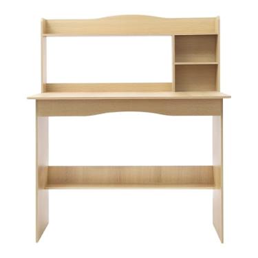 Imagem de Mesa de escritório em casa com cabana e estante – Escrivaninha moderna para escritas e estudos para pequenos espaços, laptop e maquiagem, ideal para quarto ou escritório