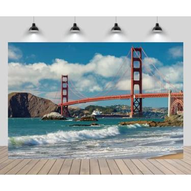 Imagem de chnywork Pano de fundo de ponte Golden Gate de 2,4 x 1,8 m, Estados Unidos, Califórnia, São Francisco, praia, oceano, ondas, montanhas, cenário, viagem, EUA, decoração de festa, estúdio fotográfico