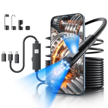 Imagem de Câmera de endoscópio com luz, 1920p HD Bore Scope Boroscópio com 8 luzes, à prova d'água, cabo semirrígido de 16,4 m para inspeção de tubos, endoscópio industrial para telefones (lente dupla)