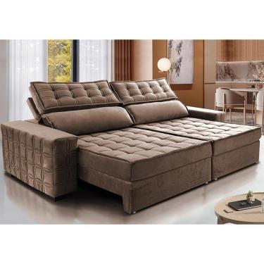 Imagem de Sofá Retrátil E Reclinável 2,55M Cama Inbox Big Star Com Softgel D40 Velupluma Castor