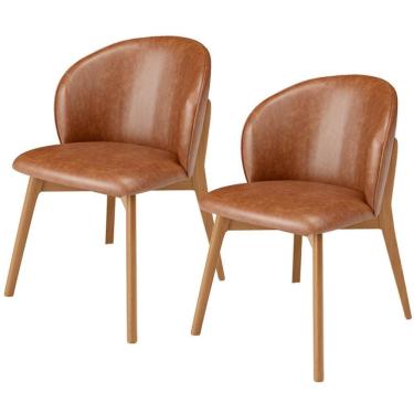 Imagem de Kit 02 Cadeiras De Jantar E Estar Living Estofada Mia L02 Couríssimo Camel
