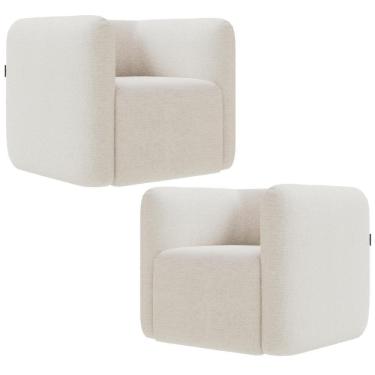 Imagem de Kit 02 Poltronas Decorativas Para Sala De Estar Fixa Living Peônia K01 Bouclê Creme