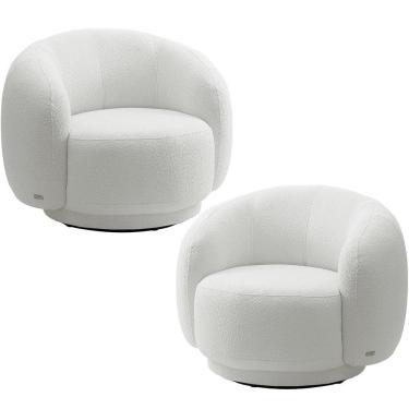 Imagem de Kit 02 Poltronas Giratória Orgânica Para Sala Living Elodie M05 Bouclê Creme - Lyam Decor