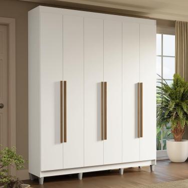 Imagem de Guarda-roupa Casal Com Pés 6 Portas Batentes Branco-branco-rustic Saturno Madesa