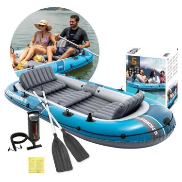 Imagem de Bote Inflável Barco Excursion 5 Pessoas Azul com Remos Bomba e Assento Removível Intex
