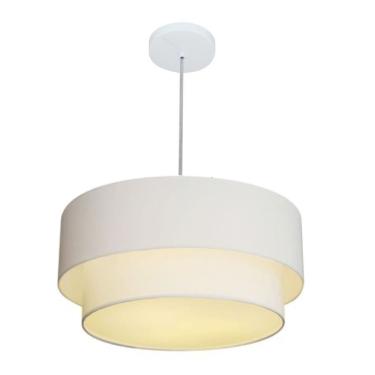 Imagem de Lustre Pendente Duplo Cilíndrico Vivare Md-4355 Cúpula Em Tecido 50x40cm - Bivolt Branco 127/220v