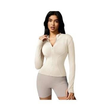 Imagem de Jaqueta Esportiva Feminina De Manga Longa Com Zíper E Gola Alta Em Cor