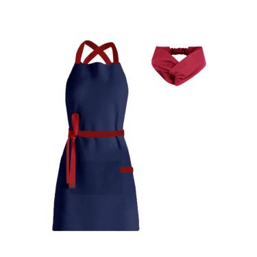 Imagem de Avental e Faixa de Cabelo Azul Marinho Vermelho Chef Cozinha