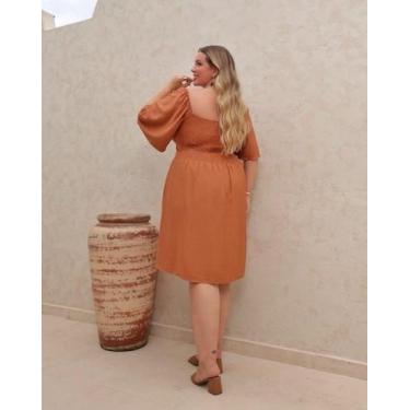 Imagem de Vestido Curto com Argola Moda Plus Size - Flor De Maria, Marron claro,