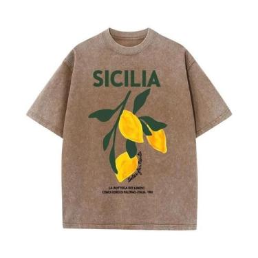 Imagem de Camiseta Feminina De Algodão Lavado Com Estampa De Limão Y2K Casual Ve