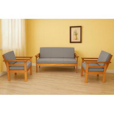 Imagem de Jogo De Sofás 3 Lugares E Poltronas De Madeira Maciça - VM MÓVEIS PARA