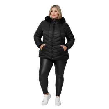 Imagem de Jaqueta Bobojaco Revestida Feminina Com Capuz Plus Size Preto-Feminino