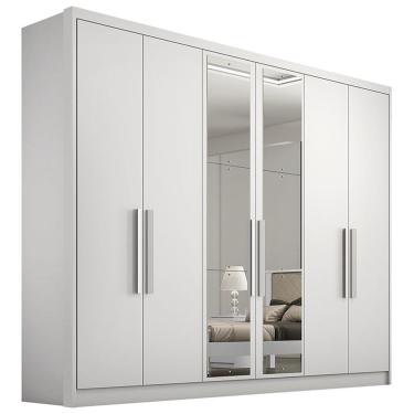 Imagem de Guarda Roupa Casal Com Espelho 6 Portas 6 Gavetas - Rizon-branco - Móveis Novo Horizonte
