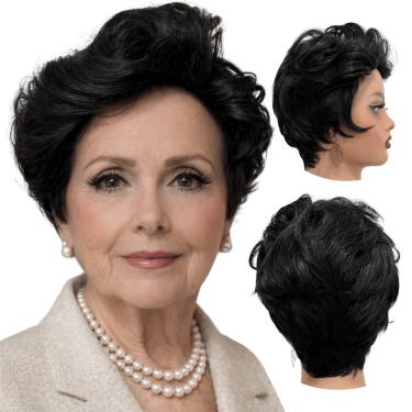 Imagem de Peruca curta preta orgânica premium pixie elegante wig 2