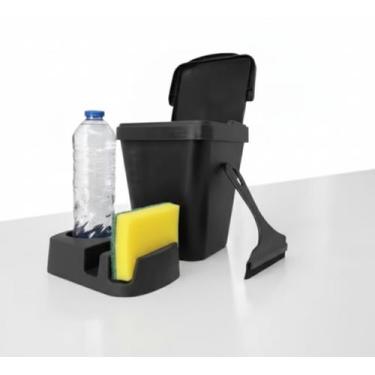 Imagem de Kit Pia 3 Peças Lixeira Porta Detergente Esponja Rodinho - Plasmarc