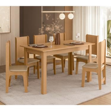 Imagem de Conjunto Sala de Jantar Mesa Sara 136cm com 6 Cadeiras Luana Sonetto - Mel/Savana
