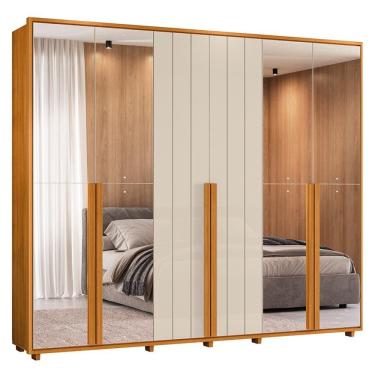 Imagem de Guarda Roupa Casal Volpi Ripado 6 Portas de Bater 6 Gavetas MDF Cinamomo-Off White Madetec Móveis