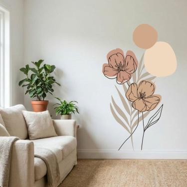 Imagem de Adesivo Floral Boho Marrom Estilo Nórdico 88x150 Minimalista Abstrato