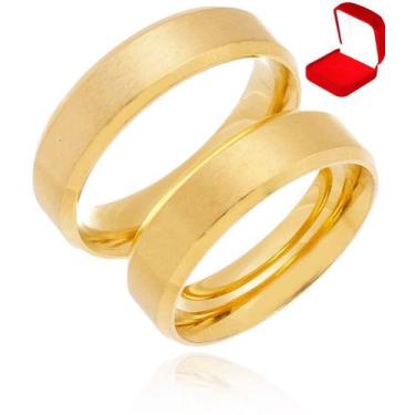 Imagem de Par de Aliança 6mm Reta Fosca Banhada Ouro 18k Anatômica Conforto Tota