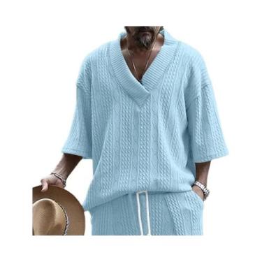 Imagem de Camiseta Masculina De Algodão Com Decote Em V, Estilo Japonês E Corean