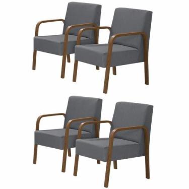 Imagem de Kit 4 Poltronas 1 Lugar Luna Braço Madeira D Salla Grafite