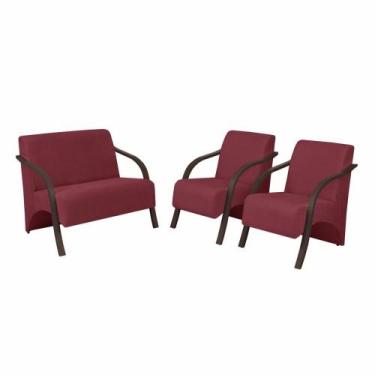 Imagem de Conjunto Poltronas Vênus Braço Madeira Suede Bordô - D SALLA