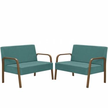 Imagem de Kit 2 Poltrona 2 Lugares Jade Braço Madeira D Salla Turquesa