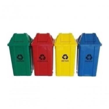 Imagem de Conjunto Lixeira Coleta Seletiva 04 Cestos 100L sem Suporte com Adesivos Preto, Branco,...