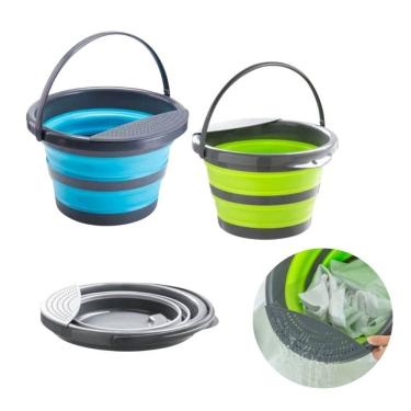 Imagem de Balde Dobrável Multiuso 05 Litros 31CM X 20CM com Escorredor em Plástico e TPR para Limpeza e Camping Top Rio Comercial