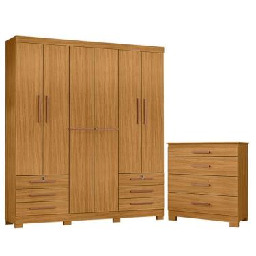 Imagem de Cômoda 4 Gavetas New E Guarda Roupa Casal Londres Carvalho Americano Tx -incorplac