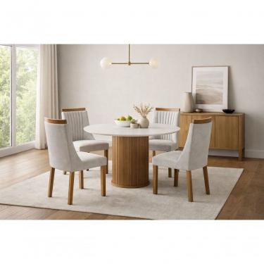 Imagem de Sala De Jantar Redonda 4 Cadeiras 1,10 Boss -domus Móveis