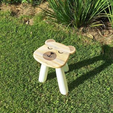 Imagem de Banqueta Infantil Mini Banqueta Urso Tpc com Assento em Madeira Base Fixa sem Encosto A...