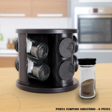 Imagem de Porta Temperos E Condimentos Giratório Com 6 Potes De Vidro - BELOVIDR