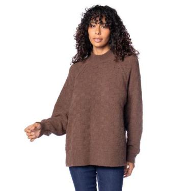 Imagem de Blusa Feminina Biamar Gola Alta Padronagem Marrom Escuro, Marrom escur