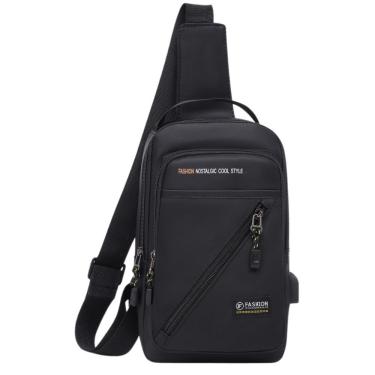 Imagem de Mochila de Ombro Transversal OEM RC2-preto Compacta 30x16x9cm Preto com Entrada USB e T...