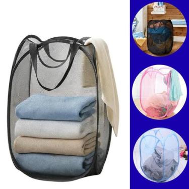 Imagem de Cesto De Roupa Suja De Lavanderia Dobrável Prático De Nylon Cesto De R