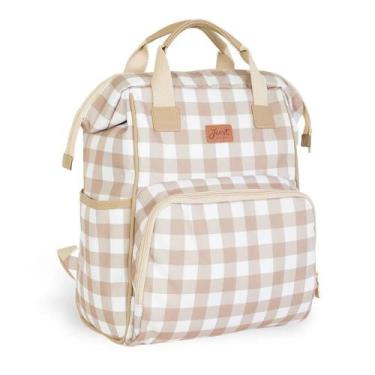 Imagem de Mochila de Maternidade Just Baby Multifuncional Vichy Bege, Creme