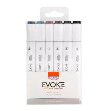 Imagem de Marcador Artístico Evoke Dual Marker Estojo 6 Cores Tons Cinza - BRW
