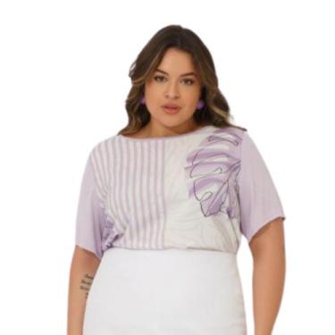 Imagem de Blusa Malha Tricô /Crepe Granada Plus Size - ESSENCE, Lilas mix, G1