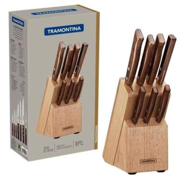 Imagem de Kit 8 Facas Tradicional Inox/Madeira com Suporte de Madeira - TRAMONTI