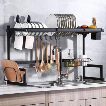 Imagem de Escorredor Rack Preto Aço Inoxidável 85cm Organizador Louça - Generic