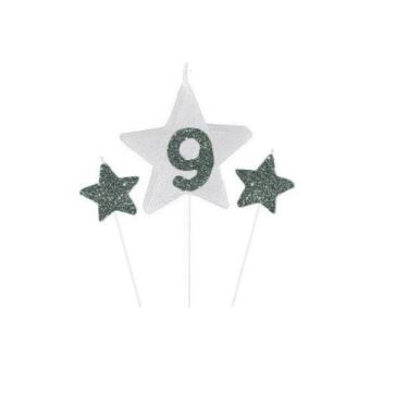 Imagem de Vela de Aniversário New Star Prata - Número 9 - Curifest