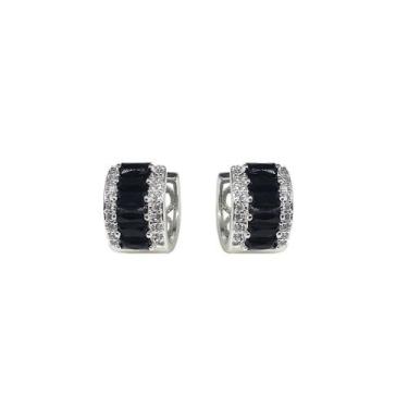 Imagem de ARGOLA BAGUETADA NEGRA BANHADO A RÓDIO BRANCO - Joia Elegante - VIDIÈ