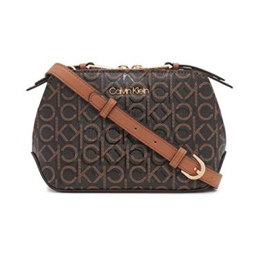 Imagem de Calvin Klein Bolsa tiracolo Lucy com compartimento triplo, Marrom/cáqui/caramelo em relevo, One Size