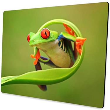 Imagem de SHALYSONG Tapete de rato verde design de sapo fofo computador portátil tapete de rato kawaii decoração de escritório com base de borracha antiderrapante lavável pequeno tapete de rato 24 x 19 cm