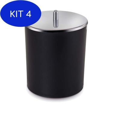 Imagem de Kit 4 Lixeira De Plástico Com Tampa Inox 5L - Preta - Arthi