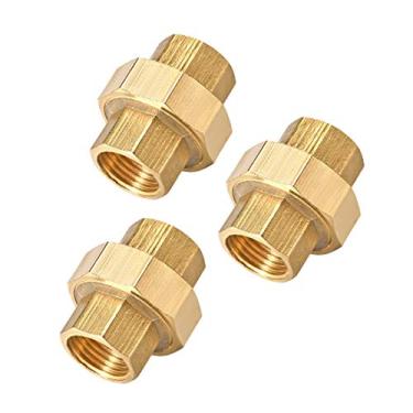 Imagem de uxcell Conector de conexão de tubulação de latão acoplado 1/2PT com rosca fêmea conecta dois tubos 38 mm de comprimento 3 peças